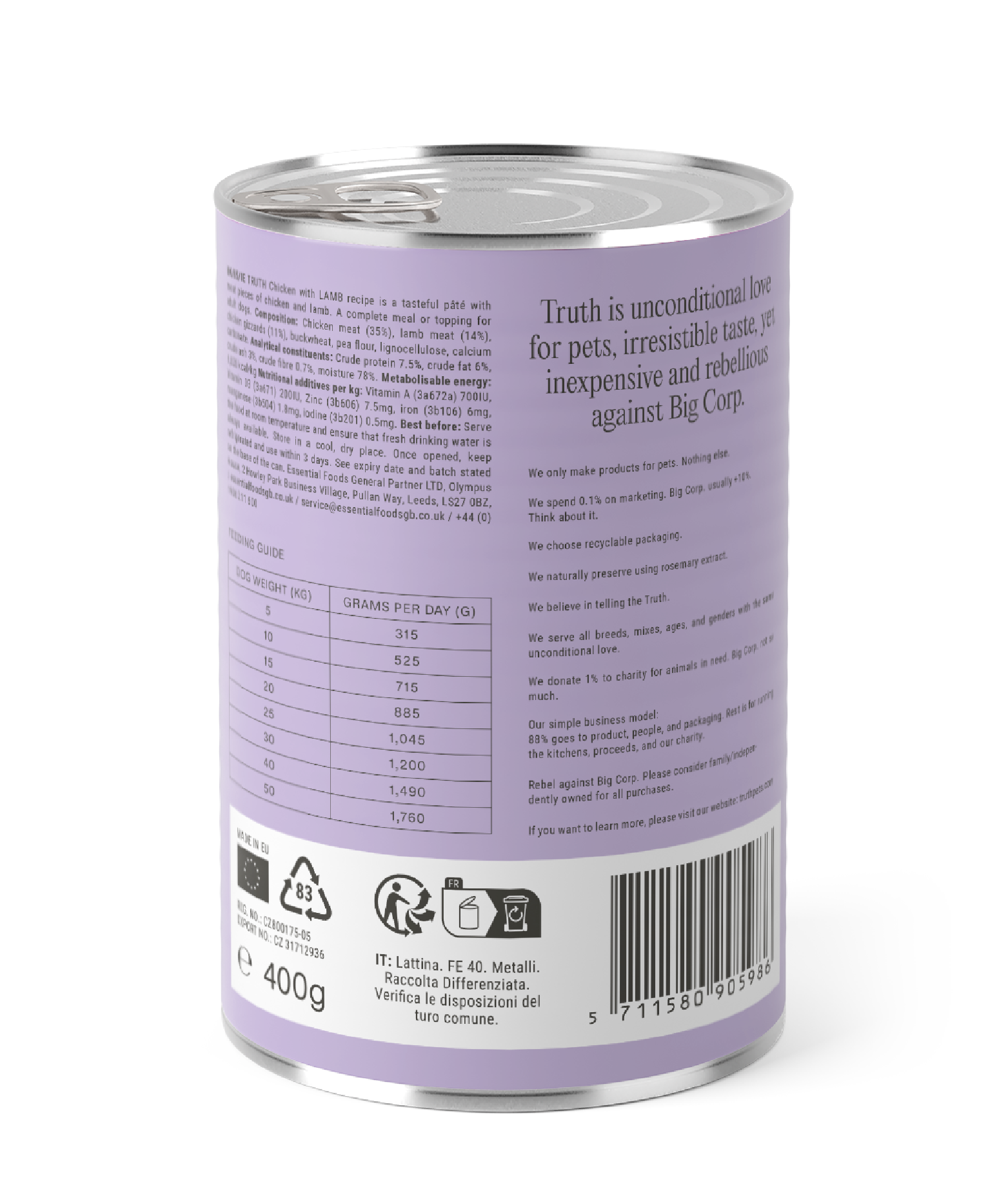 TRUTH PETS CHICKEN & LAMB PÂTÉ, 400G x 6